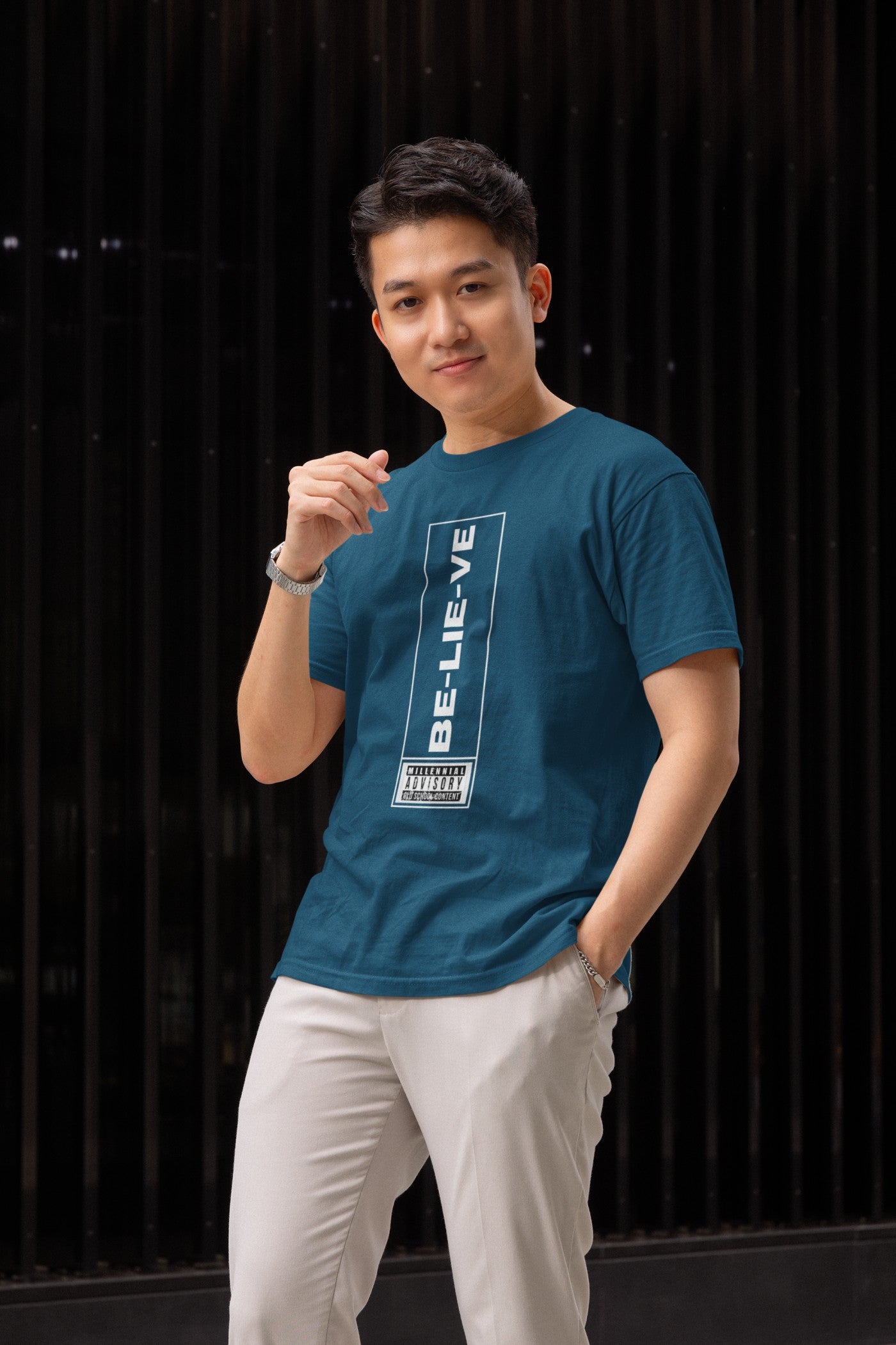 Believe Navy Blue Classic T Shirt For Men